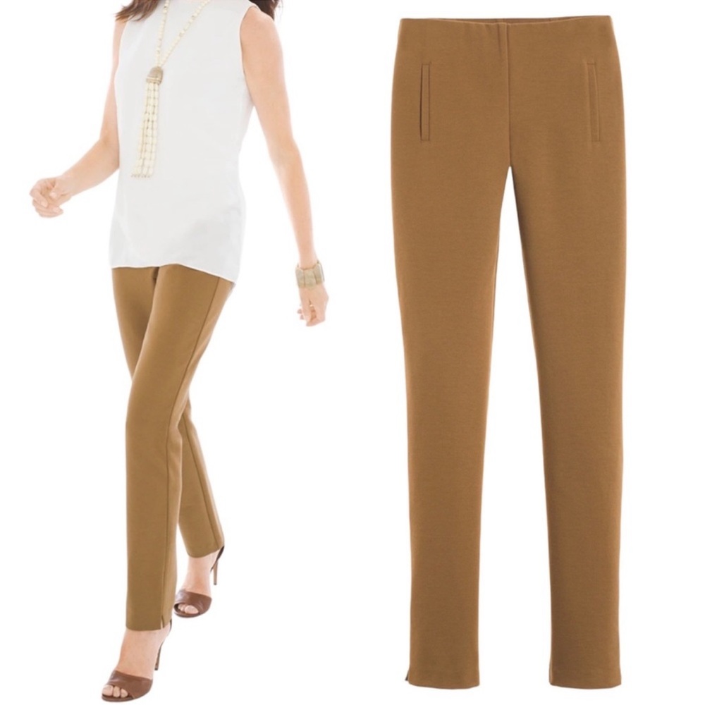 Chico’s Juliet Ankle Pant Ultimate Fit Brevity Brown Tan Ponte Knit Pants 2 NWT - Picture 3 of 16